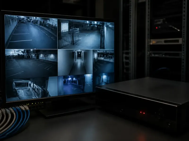 Enregistreur vidéo et écran de supervision dans un local technique